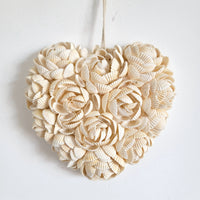 Seashell Heart Wall Art - Handcrafted Floral Boho Coastal Romantic Decor Handmade Floral Seashell Heart Wall Hanging | Boho Coastal Romantic Decor