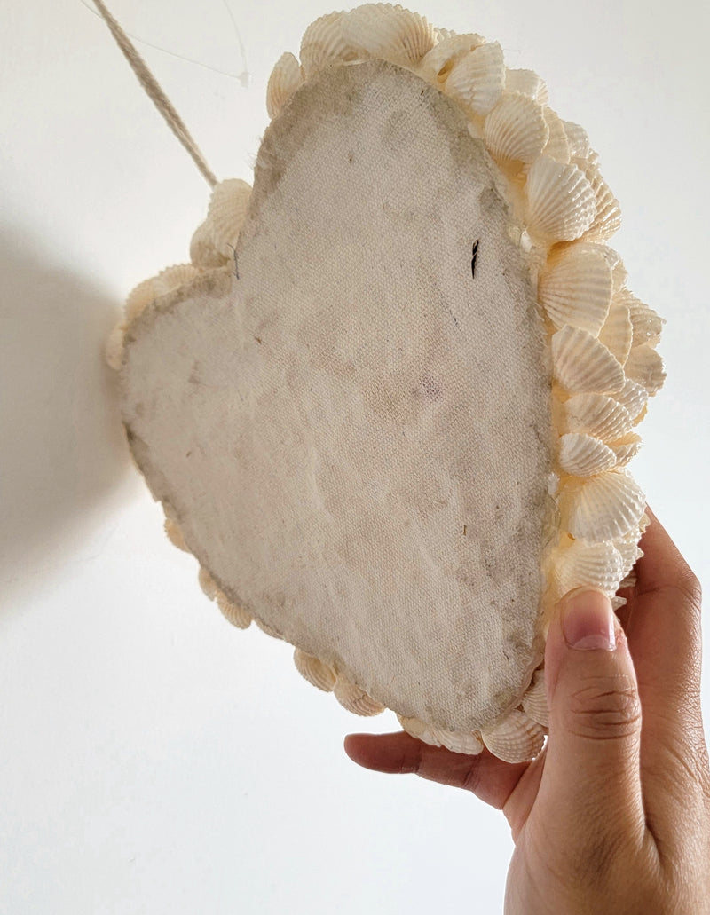 Seashell Heart Wall Art - Handcrafted Floral Boho Coastal Romantic Decor Handmade Floral Seashell Heart Wall Hanging | Boho Coastal Romantic Decor