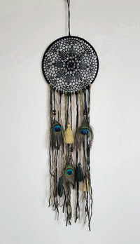 DREAMCATCHER-HOME DECORATION- Black colour with feather and with peacock feathers-D20CM, H38CM