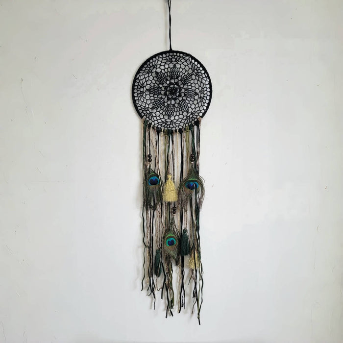 DREAMCATCHER-HOME DECORATION- Black colour with feather and with peacock feathers-D20CM, H38CM