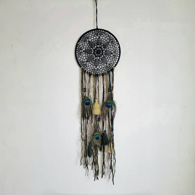 DREAMCATCHER-HOME DECORATION- Black colour with feather and with peacock feathers-D20CM, H38CM