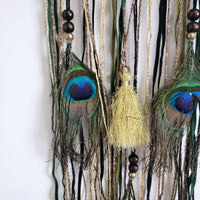 DREAMCATCHER-HOME DECORATION- Black colour with feather and with peacock feathers-D20CM, H38CM