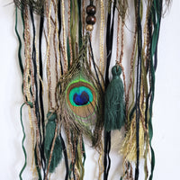 DREAMCATCHER-HOME DECORATION- Black colour with feather and with peacock feathers-D20CM, H38CM
