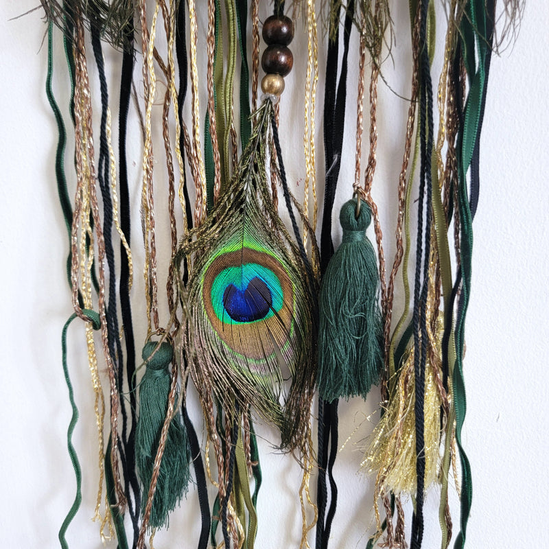 DREAMCATCHER-HOME DECORATION- Black colour with feather and with peacock feathers-D20CM, H38CM