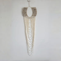 Handmade Layered Shell & Bead Wall Hanging | Boho Coastal Wall Decor Boho Coastal Handmade Shell Wall Art with Layered Bead Strands  Artisan-Crafted Shell & Pearl-Like Bead Wall Hanging | Nautical Boho Decor