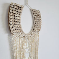 Handmade Layered Shell & Bead Wall Hanging | Boho Coastal Wall Decor Boho Coastal Handmade Shell Wall Art with Layered Bead Strands  Artisan-Crafted Shell & Pearl-Like Bead Wall Hanging | Nautical Boho Decor