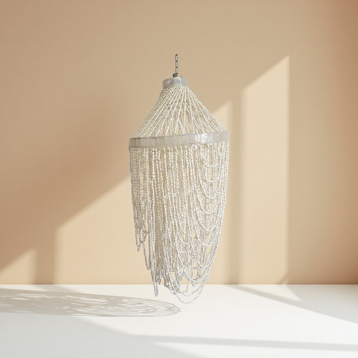 Handcrafted Shell Beaded Chandelier – Coastal Bohemian Lighting