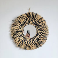 Hand - Woven Rattan Mirror: Elevate Your Space with Bohemian Charm Natural fiber mirror decor