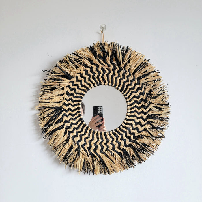 Hand - Woven Rattan Mirror: Elevate Your Space with Bohemian Charm Natural fiber mirror decor