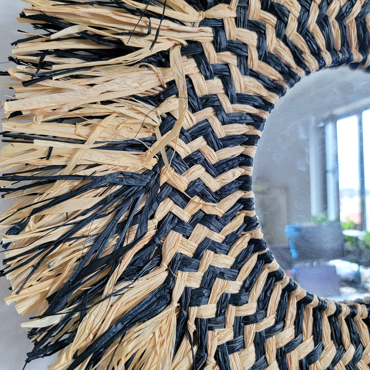 Hand - Woven Rattan Mirror: Elevate Your Space with Bohemian Charm Natural fiber mirror decor
