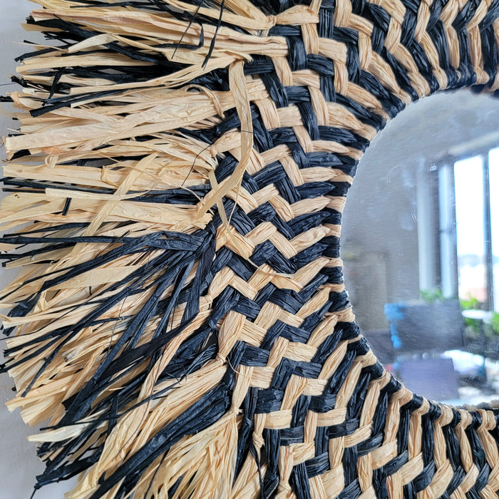 Hand - Woven Rattan Mirror: Elevate Your Space with Bohemian Charm Natural fiber mirror decor