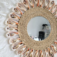 Feather Wall Mirror A Dreamy Bohemian Accent Handcrafted feather and shell  mirror