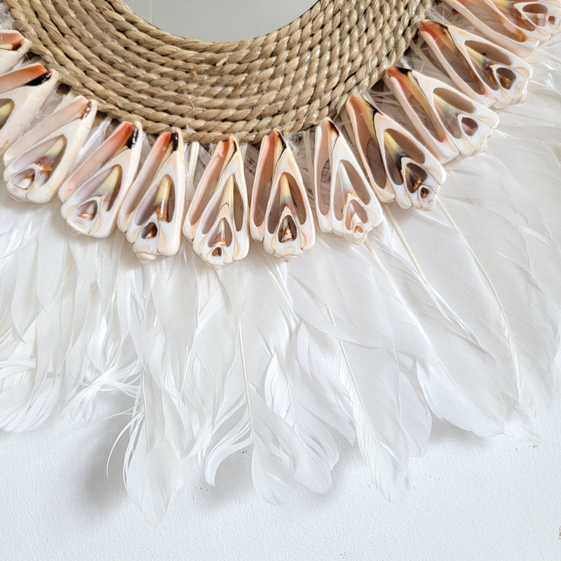 Feather Wall Mirror A Dreamy Bohemian Accent Handcrafted feather and shell  mirror