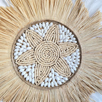FREE SHIPPING JUJU HAT RAFFIA DECORATION-D52CM-WITH RAFFIA SHELLS WOODEN BEADS