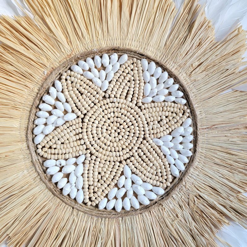 FREE SHIPPING JUJU HAT RAFFIA DECORATION-D52CM-WITH RAFFIA SHELLS WOODEN BEADS