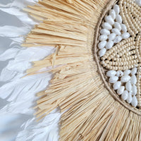 FREE SHIPPING JUJU HAT RAFFIA DECORATION-D52CM-WITH RAFFIA SHELLS WOODEN BEADS