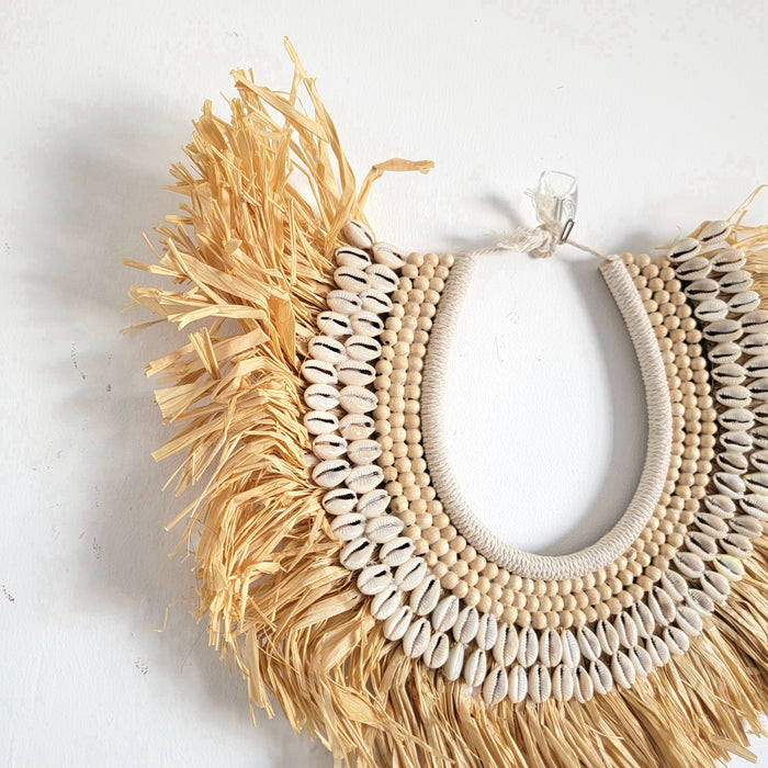 FREE SHIPPING RAFFIA DECORATIONS-WALL DECORATION-natural fiber Decorative -natural fiber WITH SHELLS WITH WOODEN BEADS-W39CM, H28CM