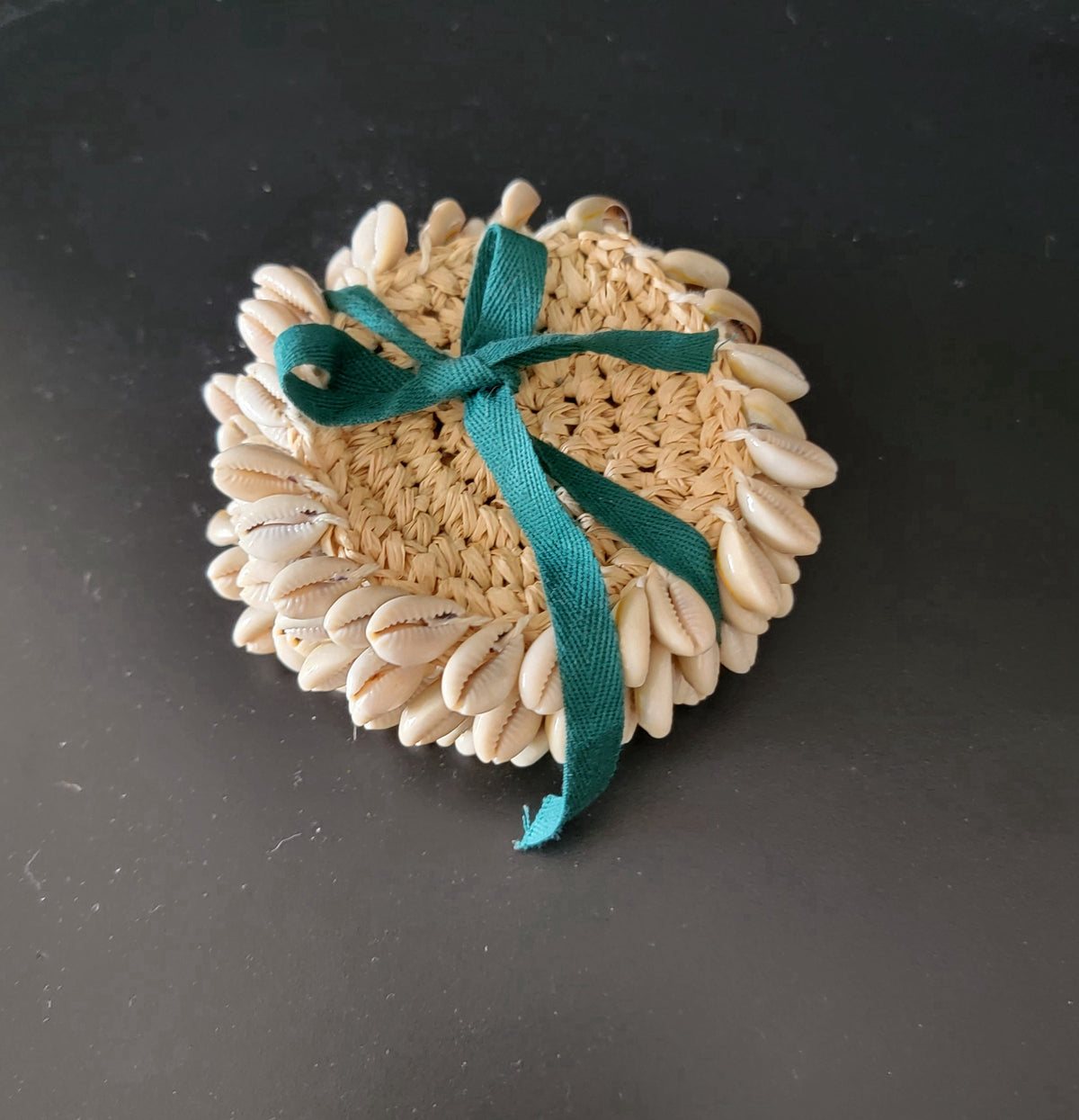 Handwoven Raffia Coasters with Natural Cowrie Shells – Boho Coastal Drink Coaster Set