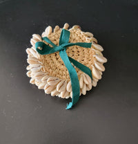 Handwoven Raffia Coasters with Natural Cowrie Shells – Boho Coastal Drink Coaster Set
