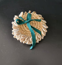 Handwoven Raffia Coasters with Natural Cowrie Shells – Boho Coastal Drink Coaster Set