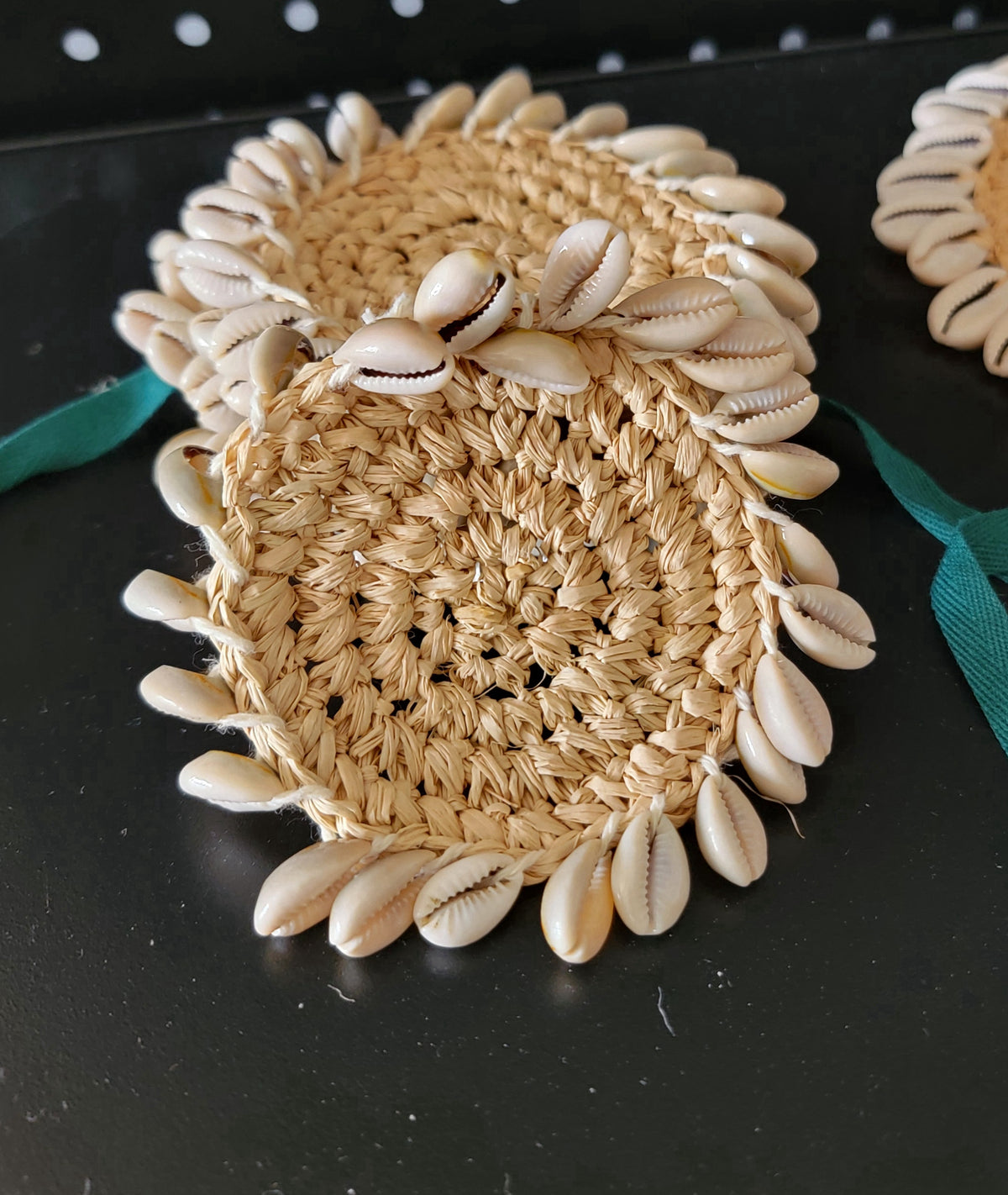 Handwoven Raffia Coasters with Natural Cowrie Shells – Boho Coastal Drink Coaster Set