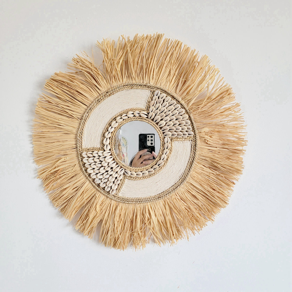 free shipping natural fiber MIRROR-WALL DECORATION-Decorative mirror-RAFFIA AND SHELLS
