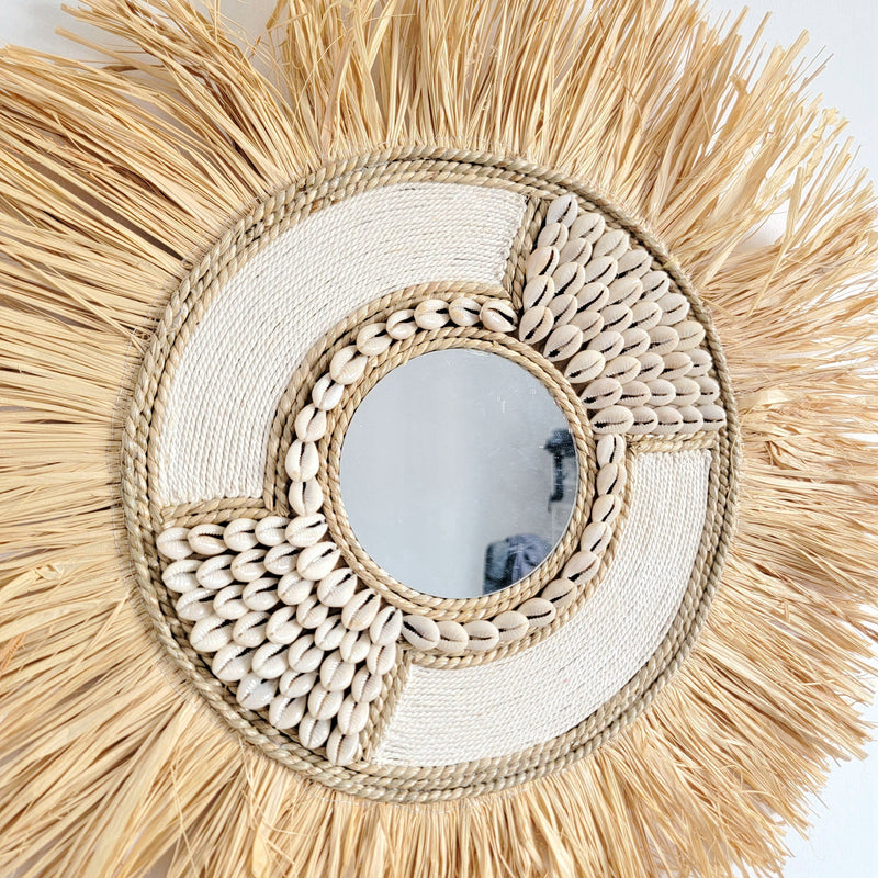 free shipping natural fiber MIRROR-WALL DECORATION-Decorative mirror-RAFFIA AND SHELLS