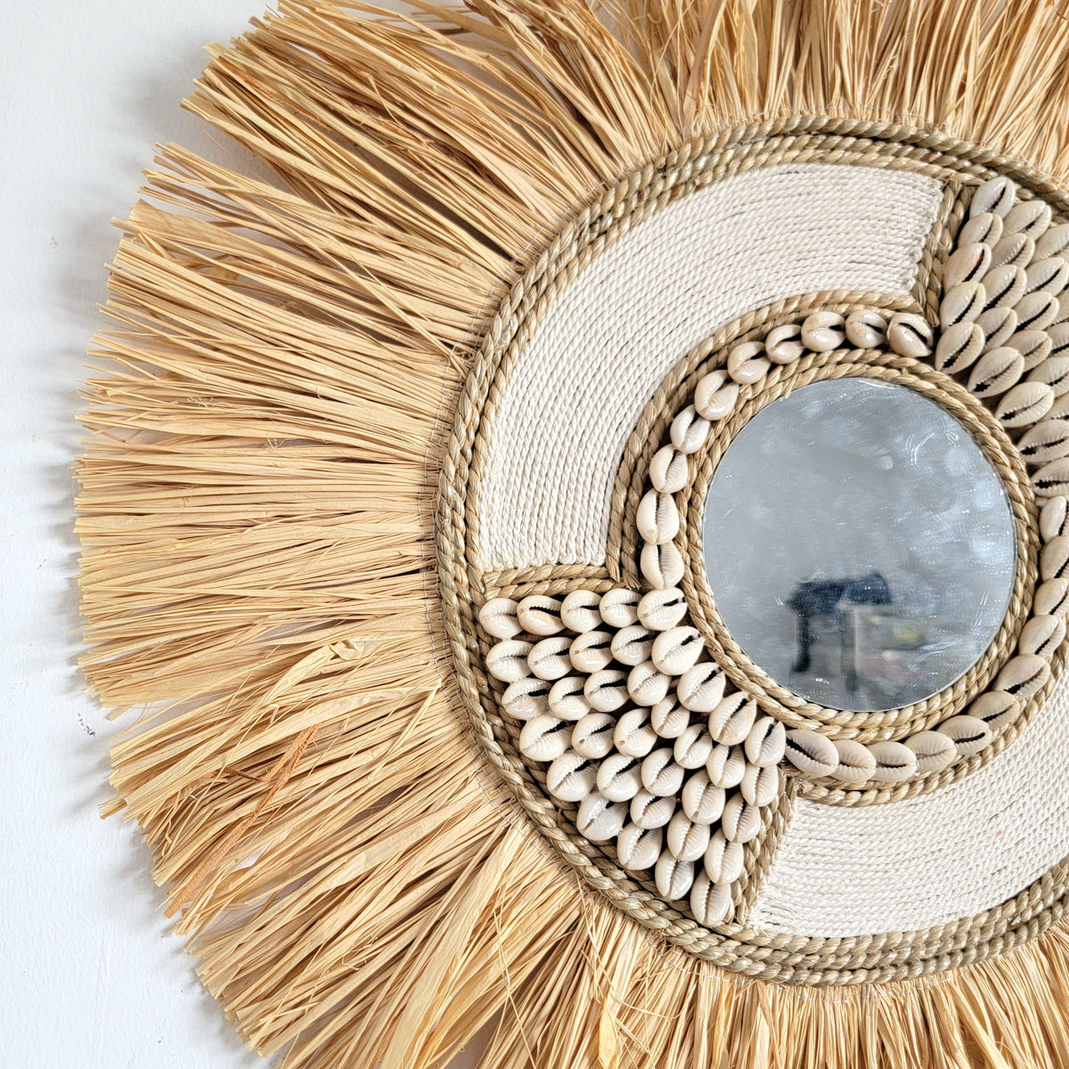 free shipping natural fiber MIRROR-WALL DECORATION-Decorative mirror-RAFFIA AND SHELLS