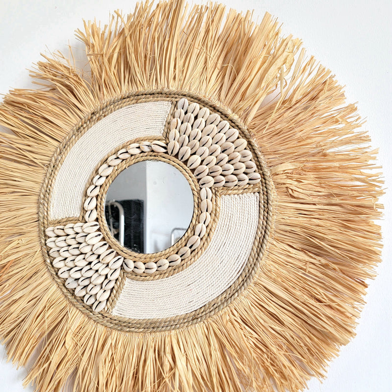 free shipping natural fiber MIRROR-WALL DECORATION-Decorative mirror-RAFFIA AND SHELLS