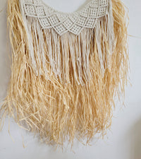 free shipping Handmade Boho Macrame Wall Hanging with Natural Raffia Fringe
