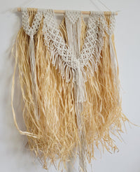free shipping Handmade Boho Macrame Wall Hanging with Natural Raffia Fringe