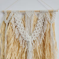 free shipping Handmade Boho Macrame Wall Hanging with Natural Raffia Fringe