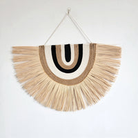 Boho Handwoven Wall Hanging with Tassels - Neutral Toned Bohemian Macrame Wall Decor for Living Room & Bedroom