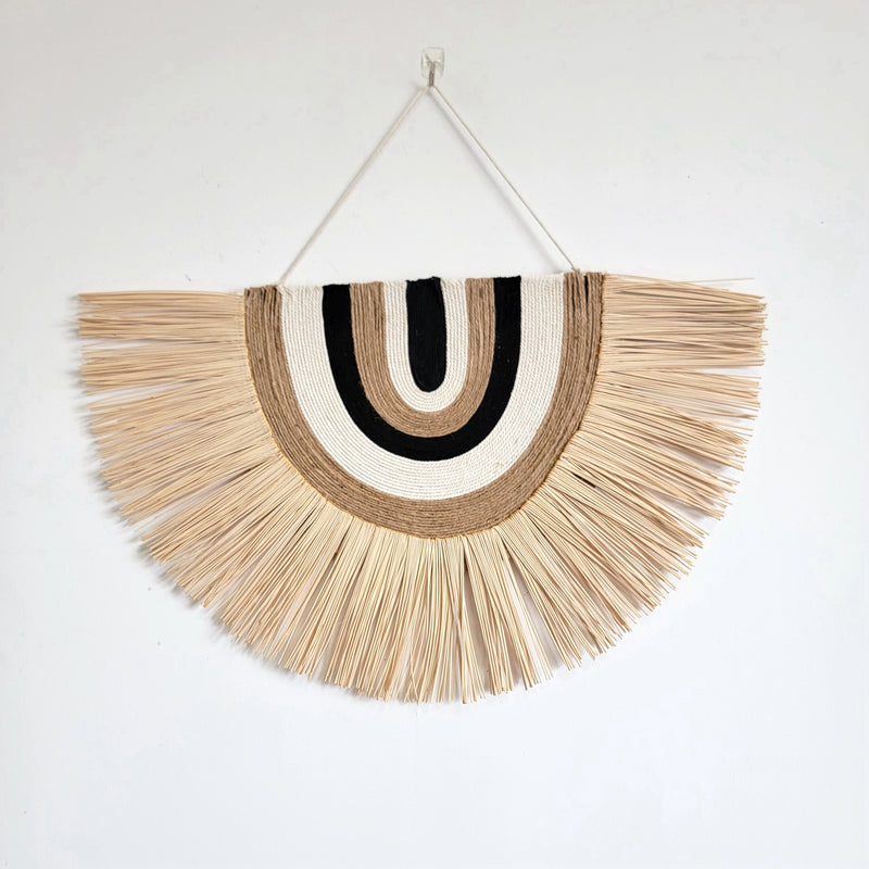 Boho Handwoven Wall Hanging with Tassels - Neutral Toned Bohemian Macrame Wall Decor for Living Room & Bedroom