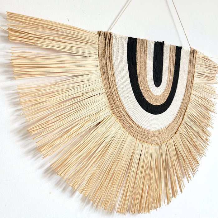 Boho Handwoven Wall Hanging with Tassels - Neutral Toned Bohemian Macrame Wall Decor for Living Room & Bedroom