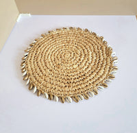 Bohemian Cowrie Shell Placemat | Handwoven Raffia Table Mat for Coastal Home Decor