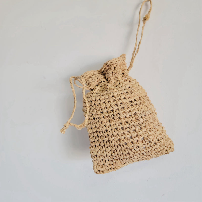 Handwoven Drawstring Storage Pouch  Natural Fiber Eco-Friendly Organizer Bag for Essentials & Jewelry RAFFIA-Drawstring Storage Bag