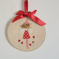 Handmade Rustic Embroidery Hoop Art - Red Heart Love Themed Wall Hanging Decor for Home & Valentine's Day