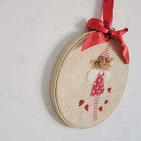 Handmade Rustic Embroidery Hoop Art - Red Heart Love Themed Wall Hanging Decor for Home & Valentine's Day