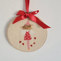 Handmade Rustic Embroidery Hoop Art - Red Heart Love Themed Wall Hanging Decor for Home & Valentine's Day