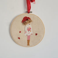 Handmade Rustic Embroidery Hoop Art - Red Heart Love Themed Wall Hanging Decor for Home & Valentine's Day