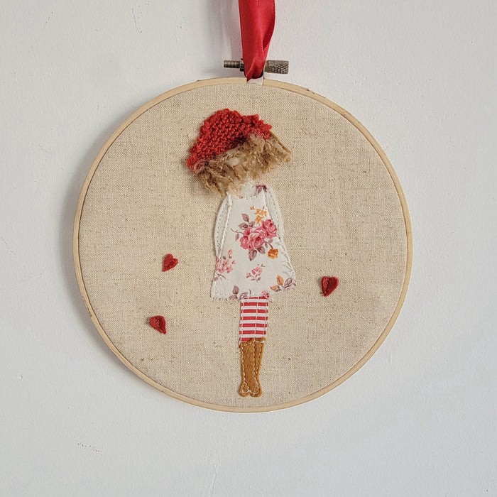 Handmade Rustic Embroidery Hoop Art - Red Heart Love Themed Wall Hanging Decor for Home & Valentine's Day