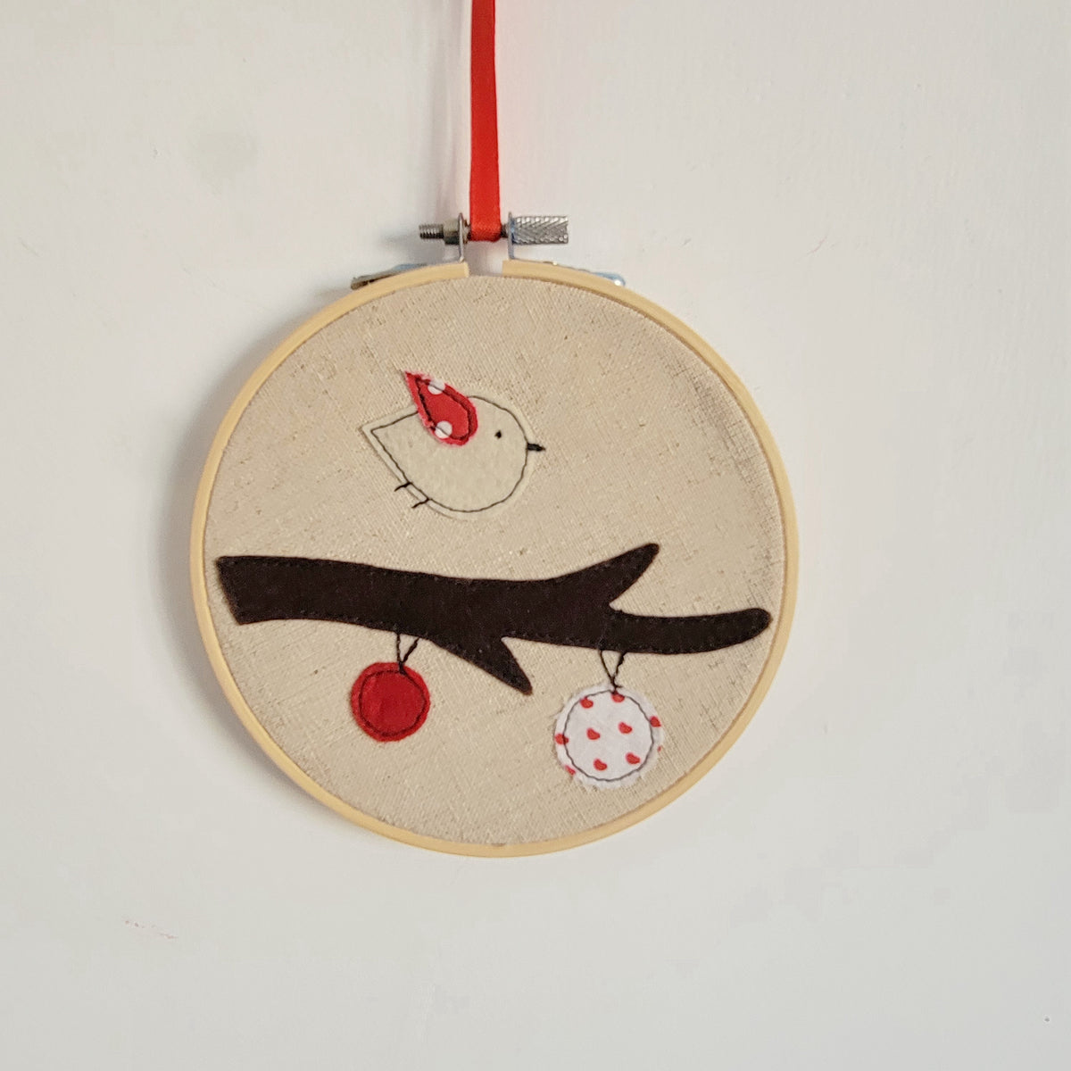 Handmade Rustic Embroidery Hoop Art - Red Heart Love Themed Wall Hanging Decor for Home & Valentine's Day