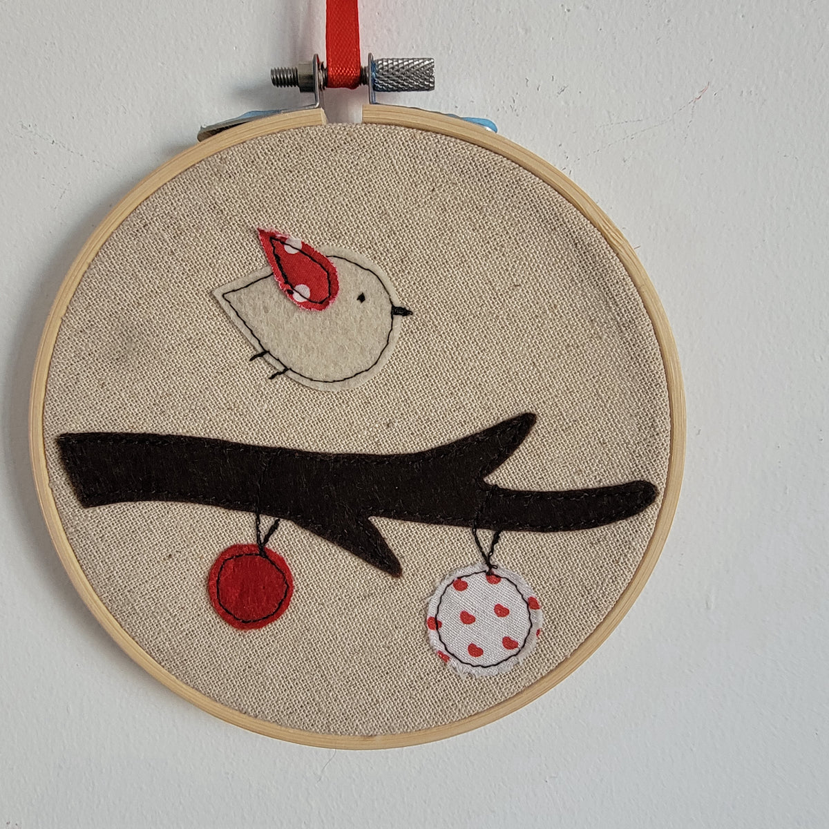 Handmade Rustic Embroidery Hoop Art - Red Heart Love Themed Wall Hanging Decor for Home & Valentine's Day