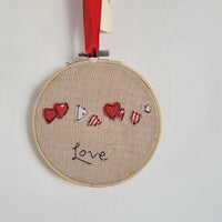 Handmade Rustic Embroidery Hoop Art - Red Heart Love Themed Wall Hanging Decor for Home & Valentine's Day