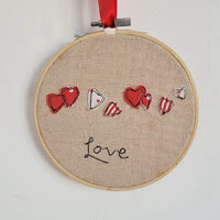 Handmade Rustic Embroidery Hoop Art - Red Heart Love Themed Wall Hanging Decor for Home & Valentine's Day
