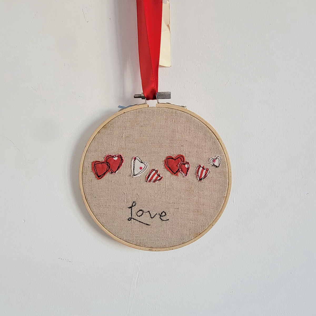 Handmade Rustic Embroidery Hoop Art - Red Heart Love Themed Wall Hanging Decor for Home & Valentine's Day