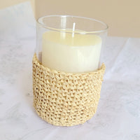 Handmade Natural Raffia Crochet Glass Candle Holder - Boho Coastal Votive for Home Decor