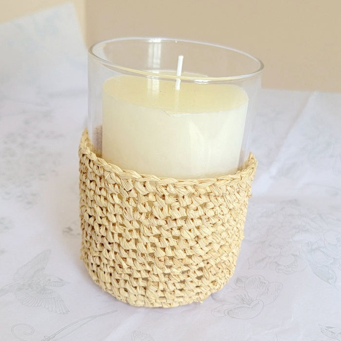 FREE SHIPPING HANDWEAVING  RAFFIA CANDLE HOLDER-WITH GRASS HOLDER