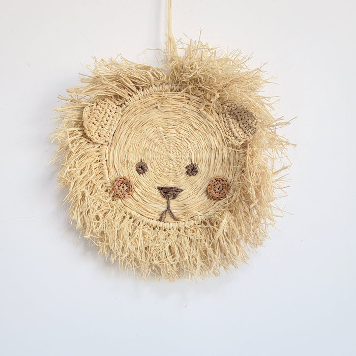 Handwoven Straw Lion Wall Decor - Unique Boho Home Accent for Nursery & Kids’ Room | Handcrafted Animal Wall Art